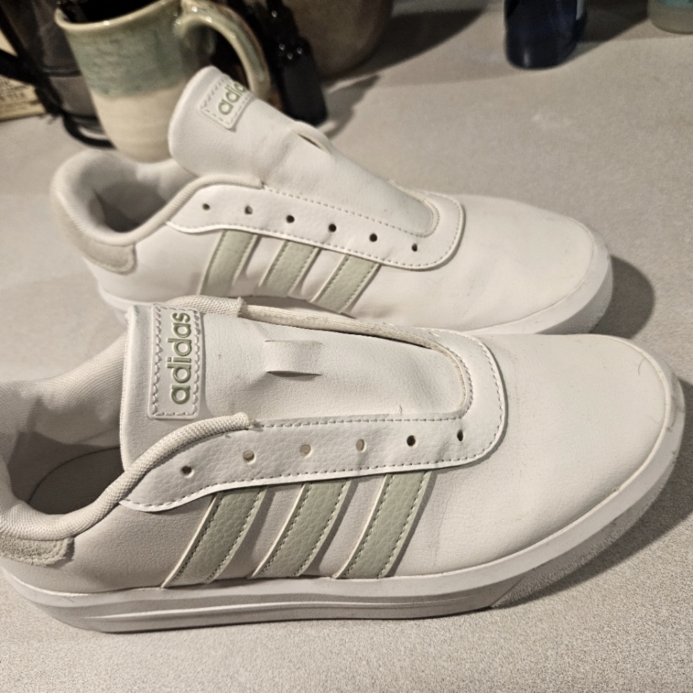 Adidas Green and White Slip-On Sneakers